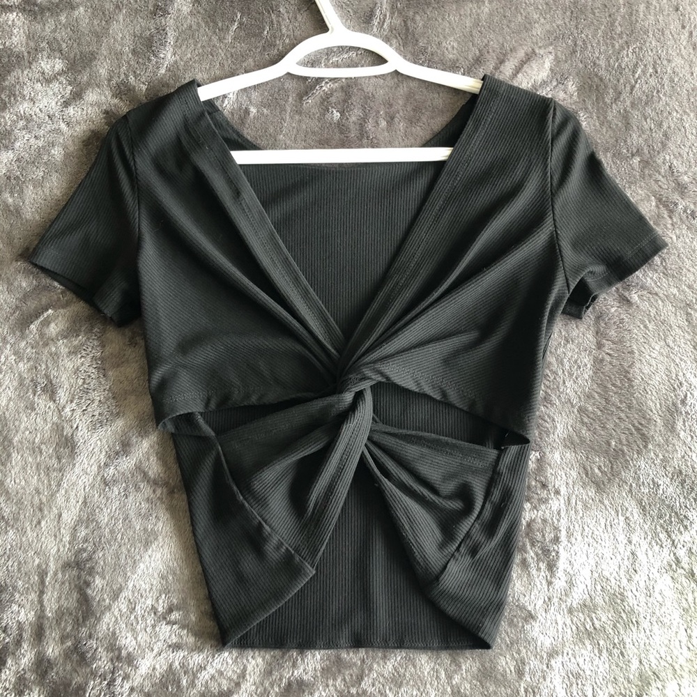 Black Crossed Back Crewneck Tee